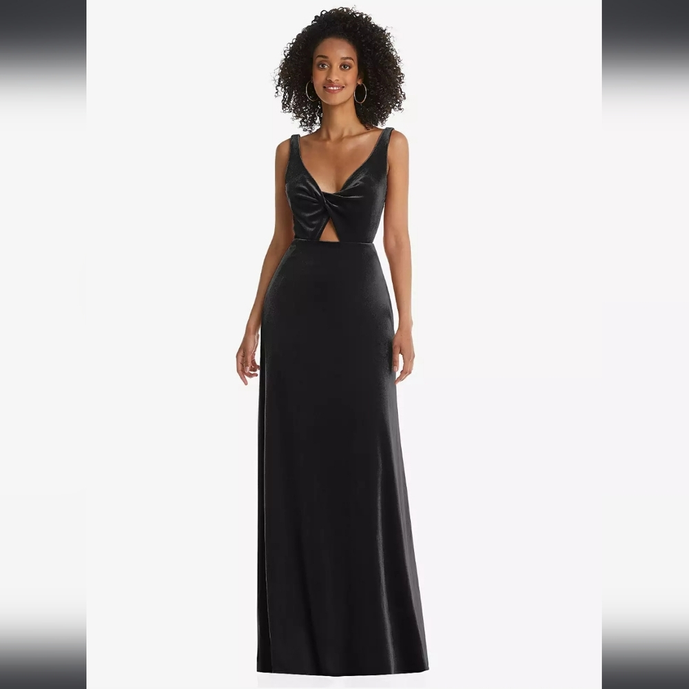 Lovely Twist Front Cutout Velvet Maxi Dress In Black Style LB033 NWT Siz…